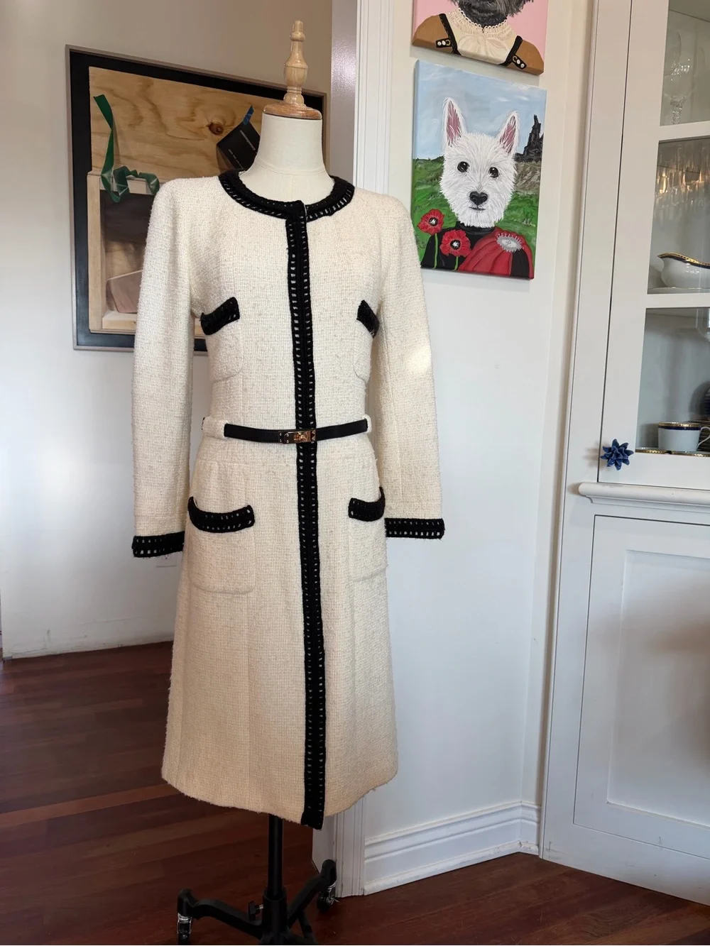 CHANEL Ivory and Black Trim Classic Jacket